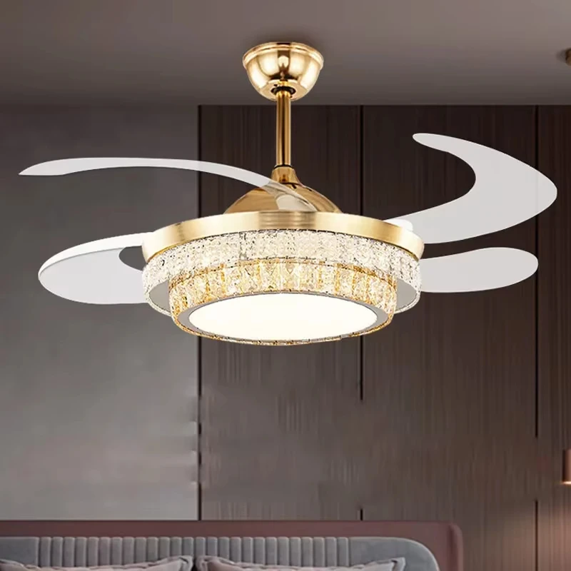 

Gold Luxury Crystal Ceiling Fans with Light Decorative DC 110V 220V Fan Lamp Remote Control Hanging Crystal Chandelier Lighting