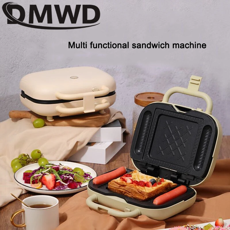 DMWD Multifunctional Sandwich Machine Hot Dog Sausage Machine Double-Sided Heating Frying Pan Panini Toaster Breakfast Machine