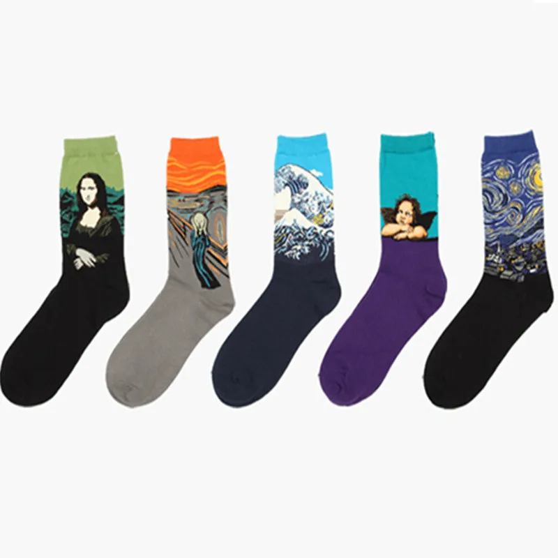 Fashion Art Cotton Crew Printed Socks Painting Pattern Women Harajuku Design Sox Calcetine Van Gogh Novelty Funny Drop Ship