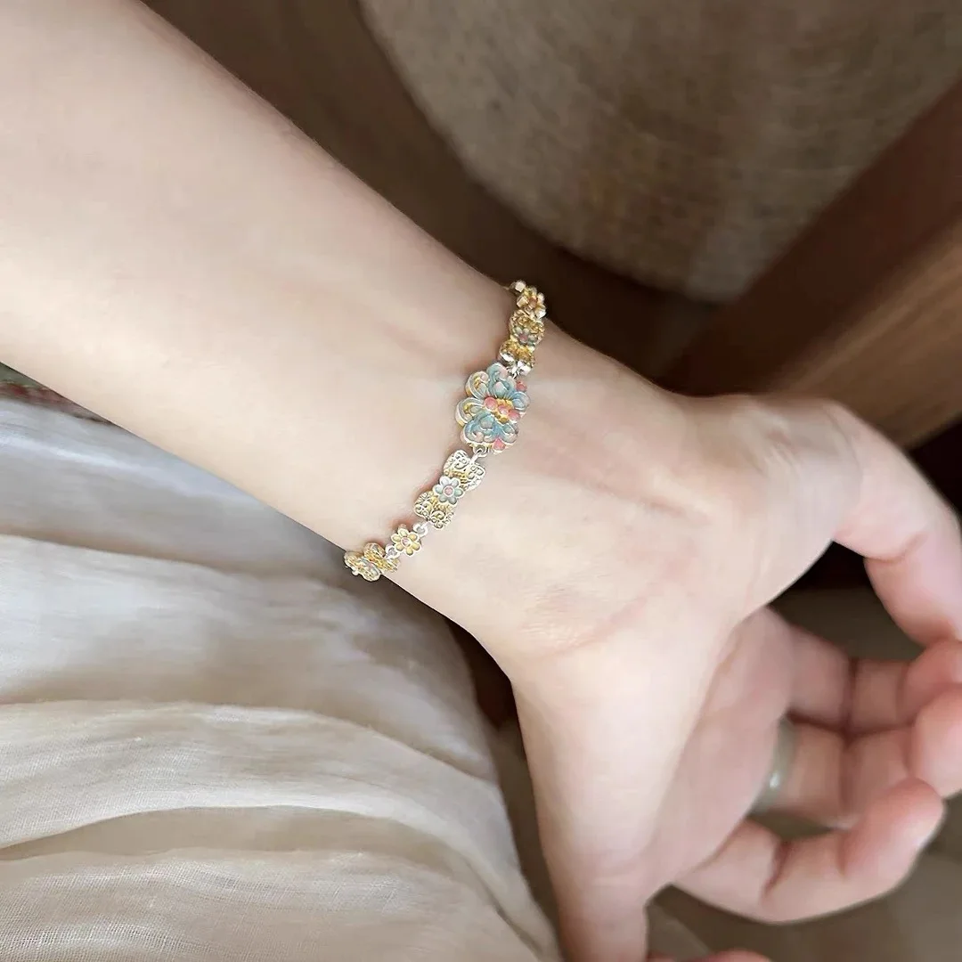 Luxury Enamel Butterfly Bracelet New Chinese Style Niche Design Women Fashion Hand Accessories Party Daily Jewelry