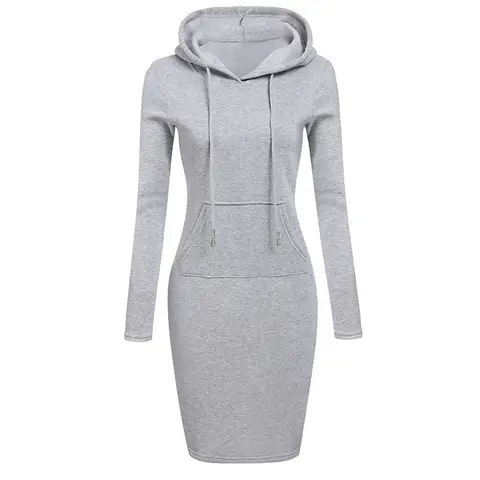 Women Knee-Length Pocket Dress Hooded Warm Sweat Shirt Long Sleeve Simple Casual Sport Clothes Fashion Workout Lounge Streetwear