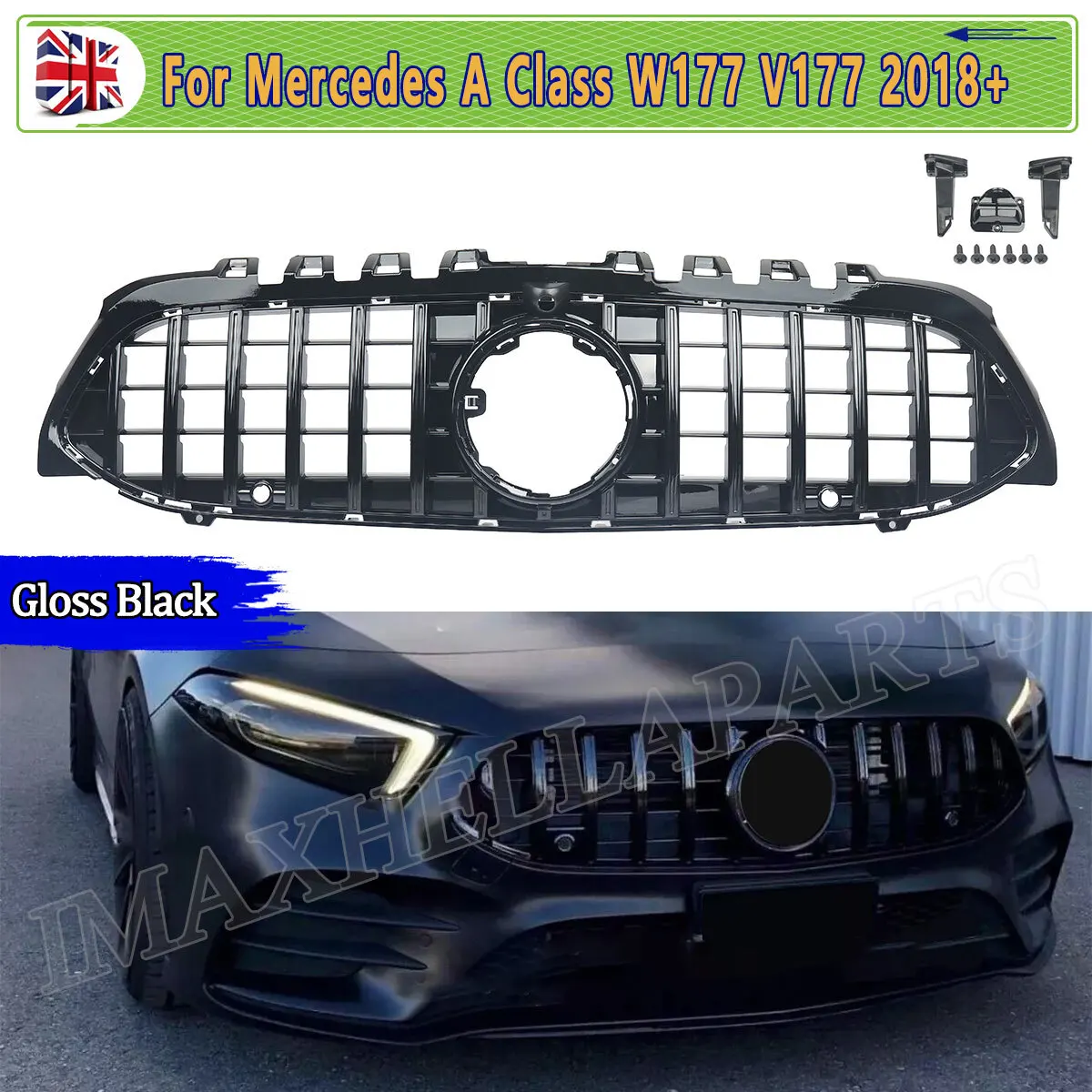 

GT Panamericana Front Grille For Mercedes W177 A Class A180 D A200 A220 D A250 E 2018 2019 2020 2021 Gloss Black Grille Grid