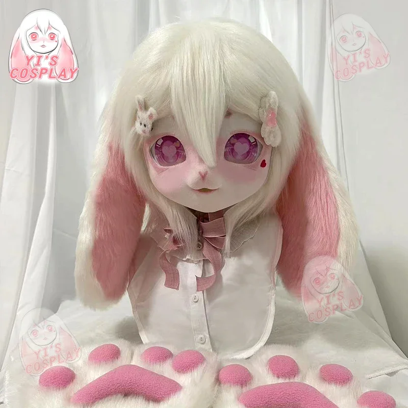 

Furries Kigurumi Head New Rabbit Fur ear With Furry Paw Gloves Customized Furry Head