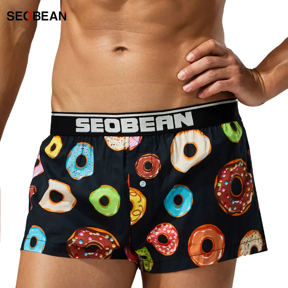 SEOBEAN Herren-Haushose aus 100 % Baumwolle, niedliche Schlafhose, lässige und bequeme Herren-Nachtwäsche, bequeme Boxershorts.