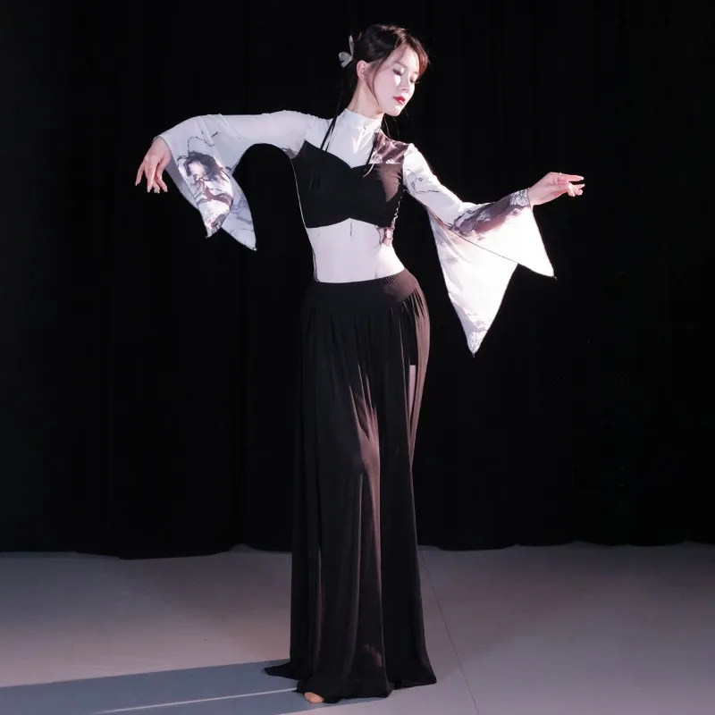 

Dancer Belly Dance Costume Spring Summer Chinese Style Dancewear Black Long Sleeve Woman Bellydance Practice Class Uniform