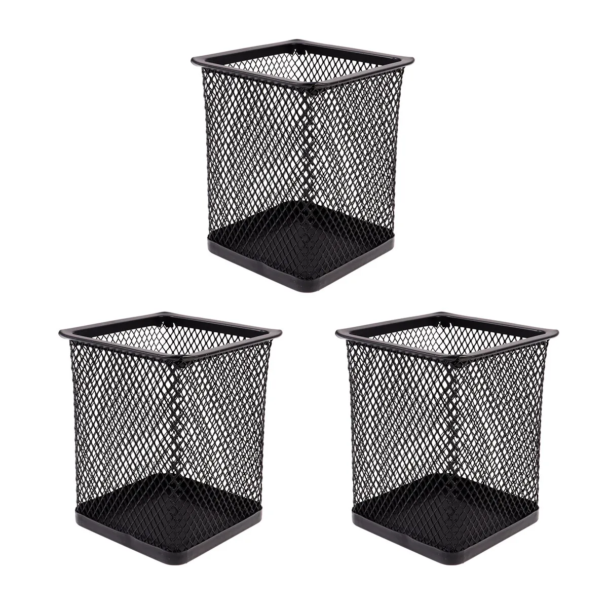 3Pcs Square Metal Pen Holder Hollow Iron Net Container for Home Office School Desk Organization Black Premium Finish