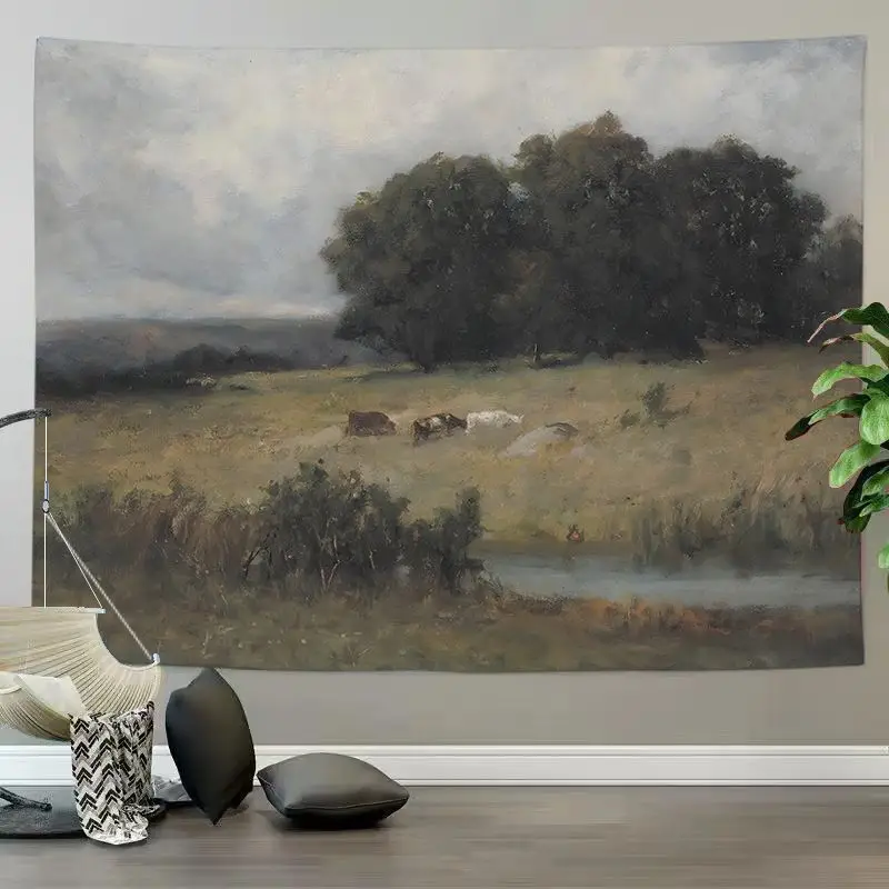 VIKAMA Vintage Pasture Livestock Art Wide Tapestry Hanging for Living Room Wall Art Cozy Aesthetic Warm Unique Home Decor