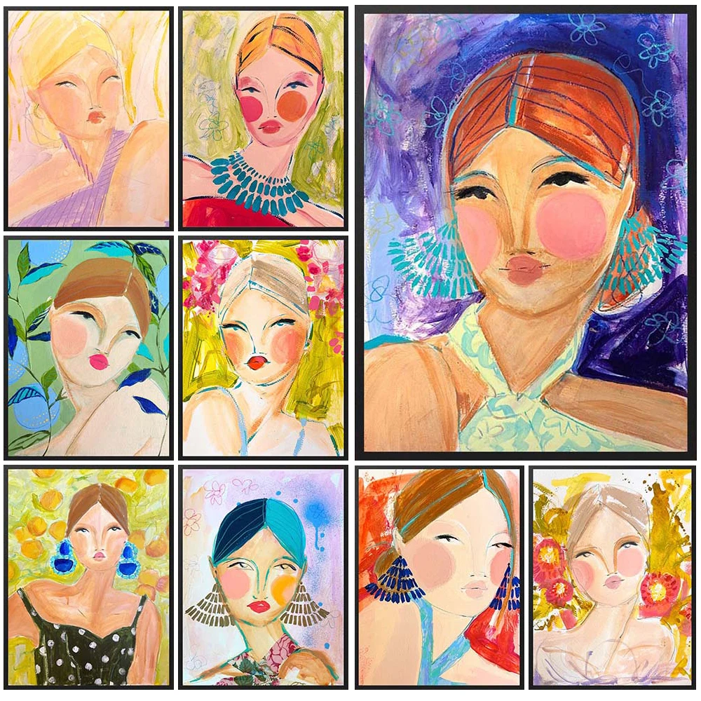 

Watercolor Girl Cartoon Portrait Nordic Poster Wall Art Canvas Painting Home Decor Wall Pictures For Living Room Unframed
