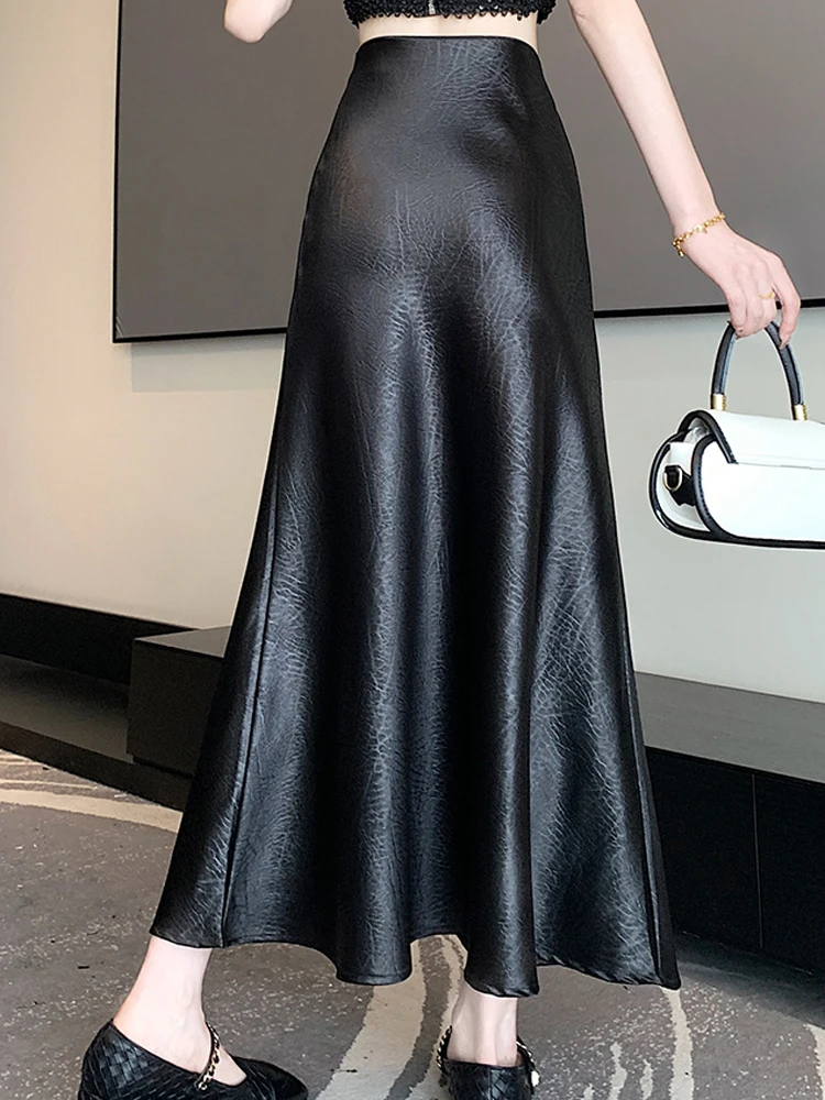 Satin Skirt For Women 2024New Summer French High Quality Elegant  Hip Wrapped Fishtail Mid Length Solid Color Long Skirt Type-A