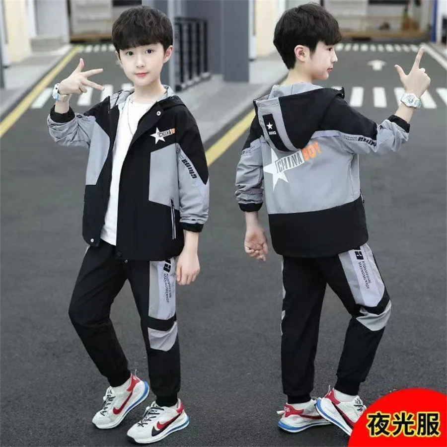 Boys Clothing Suits Sweatshirts +Pants Coat Spring Autumn Kids Teenagers Outwear High Quality Coat Kids Cotton Tracksuit Sport S