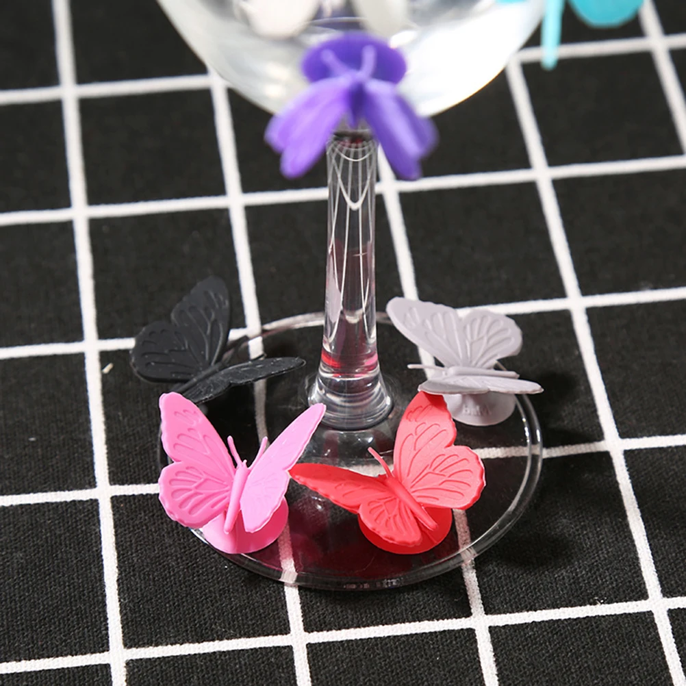

20Pcs Butterfly Wine Glass Markers Premium Food Grade Silicone Suction Cup Drink Identifiers for Parties Weddings Bars