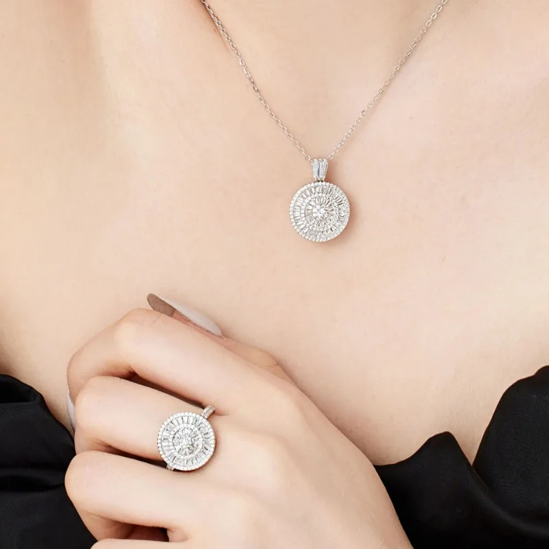 

Сияющий U S925 серебряный круглый циркон драгоценные камни комплект ювелирных изделий серьги кольцо ожерелье для женщин ювелирные изделия подарок