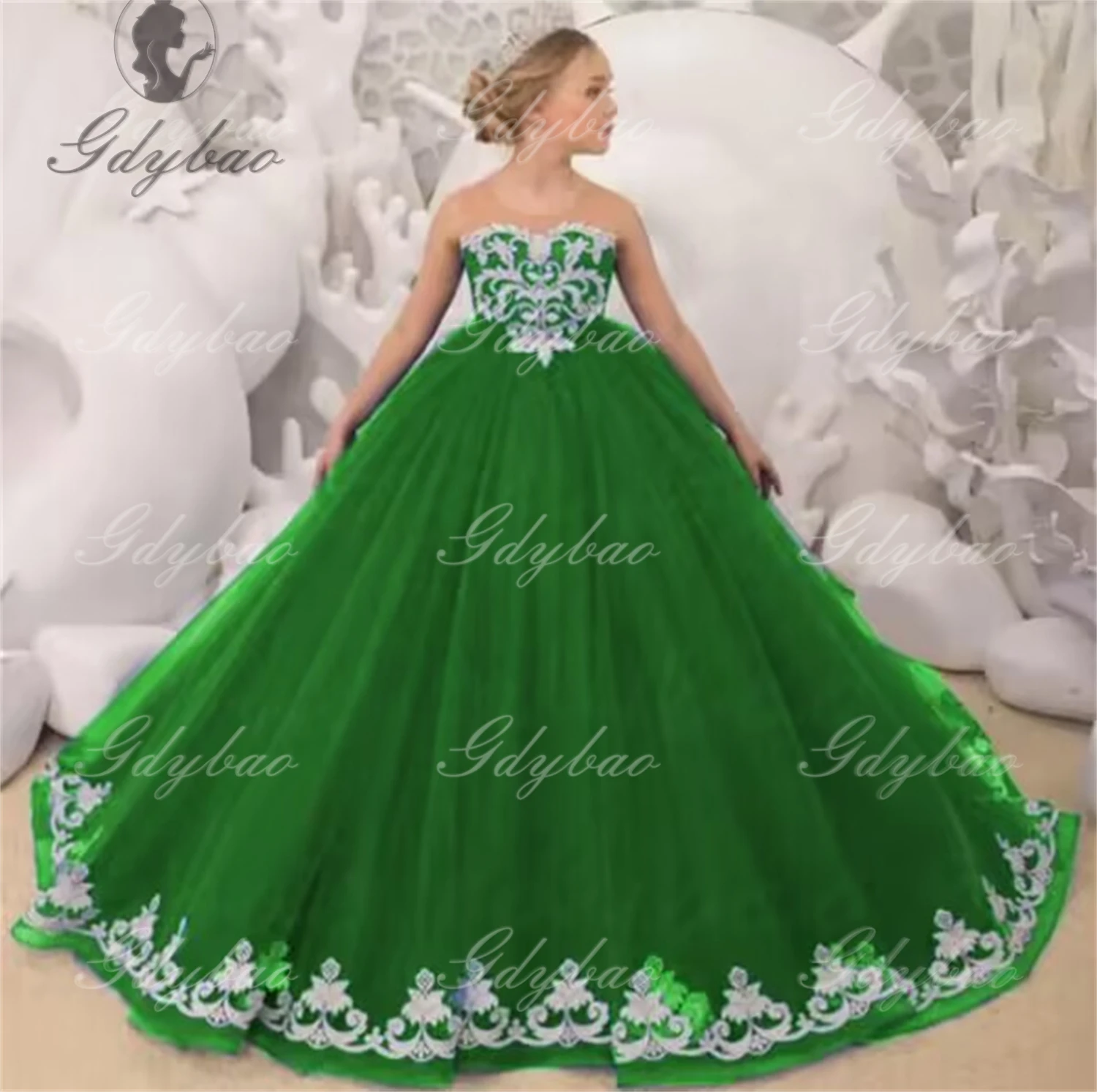 Vestidos florais de casamento para meninas, apliques brancos de tule com laço sem mangas para festa de aniversário de casamento, banquete, vestidos de princesa