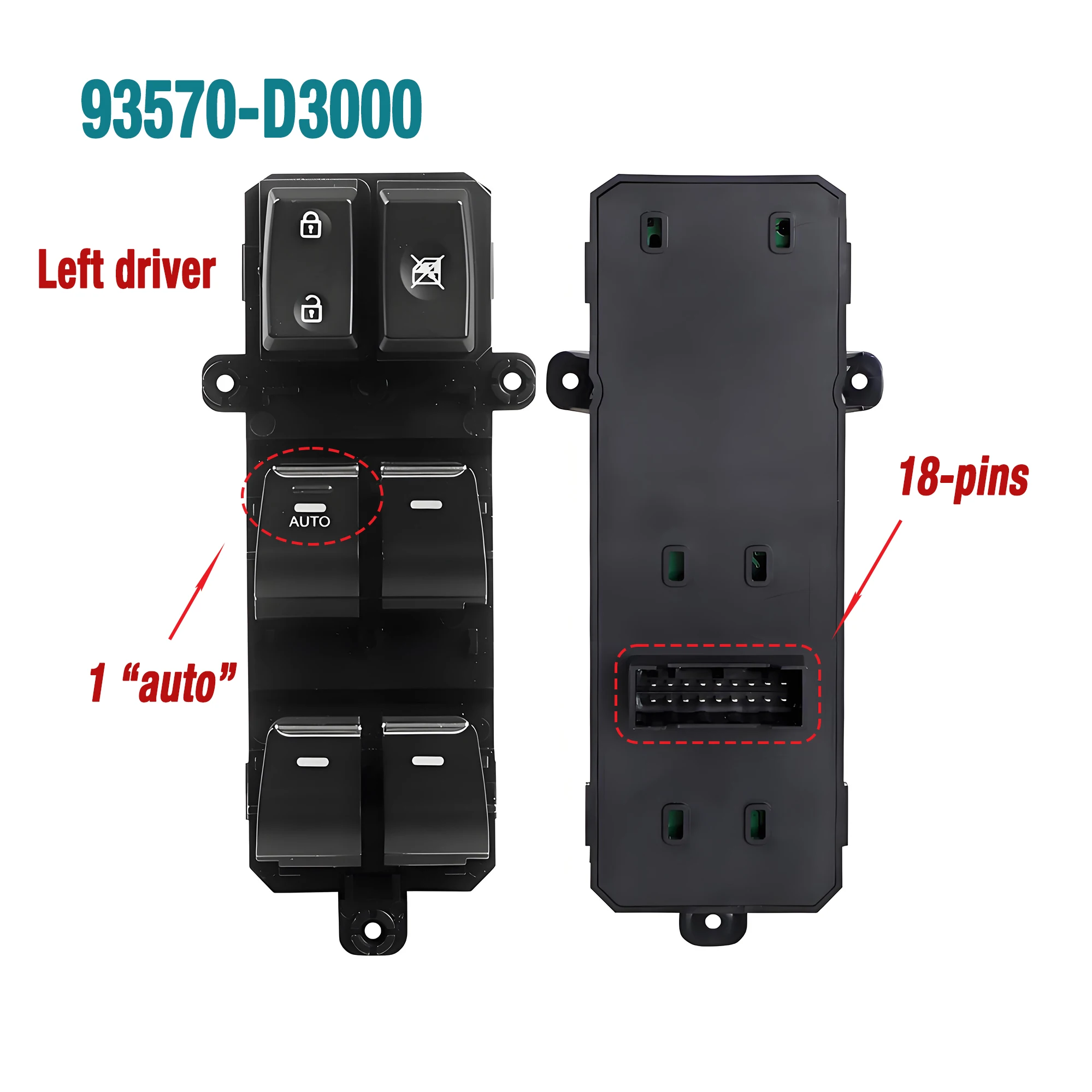 93570-D3000 93570D3000 For Hyundai Tucson 2016 2017 2018,Front Left Driver  Electric Power Window Lifter Control Switch Button