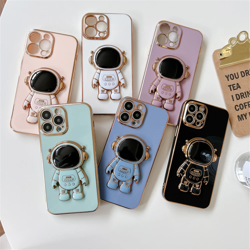 Astronaut Stand Holder 6D Plating Phone Cases For Xiaomi POCO X3 X4 X5 X6 M4 M6 Pro X3 NFC C65 Soft Silicone Shockproof Cover