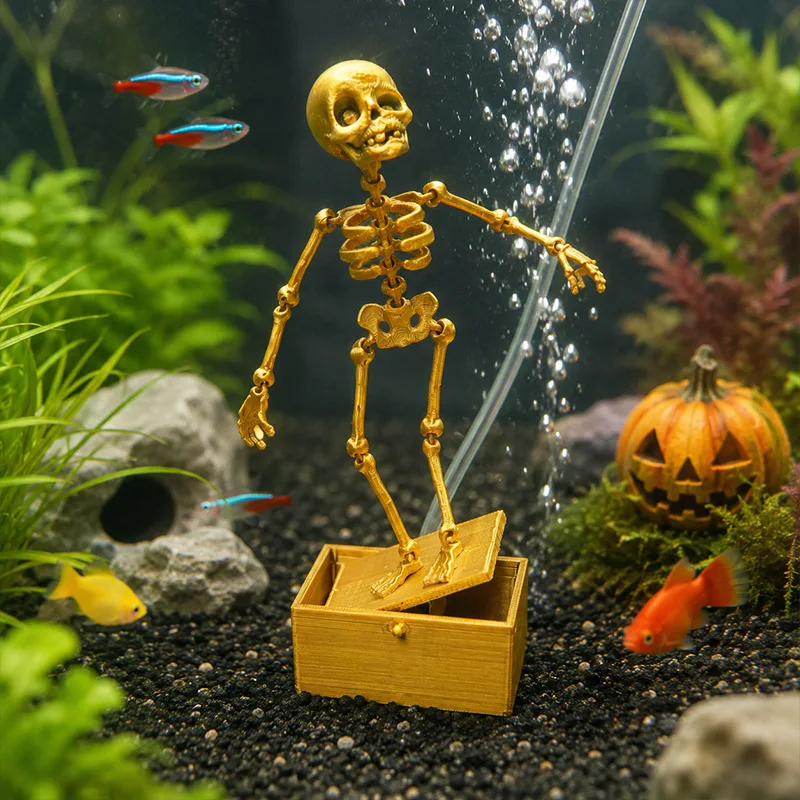 Dancing Skeleton Aquarium Bubbler | 3D Printed Fish Tank Decoration | Funny Underwater Ornament with Air Tube & Suction Cups
