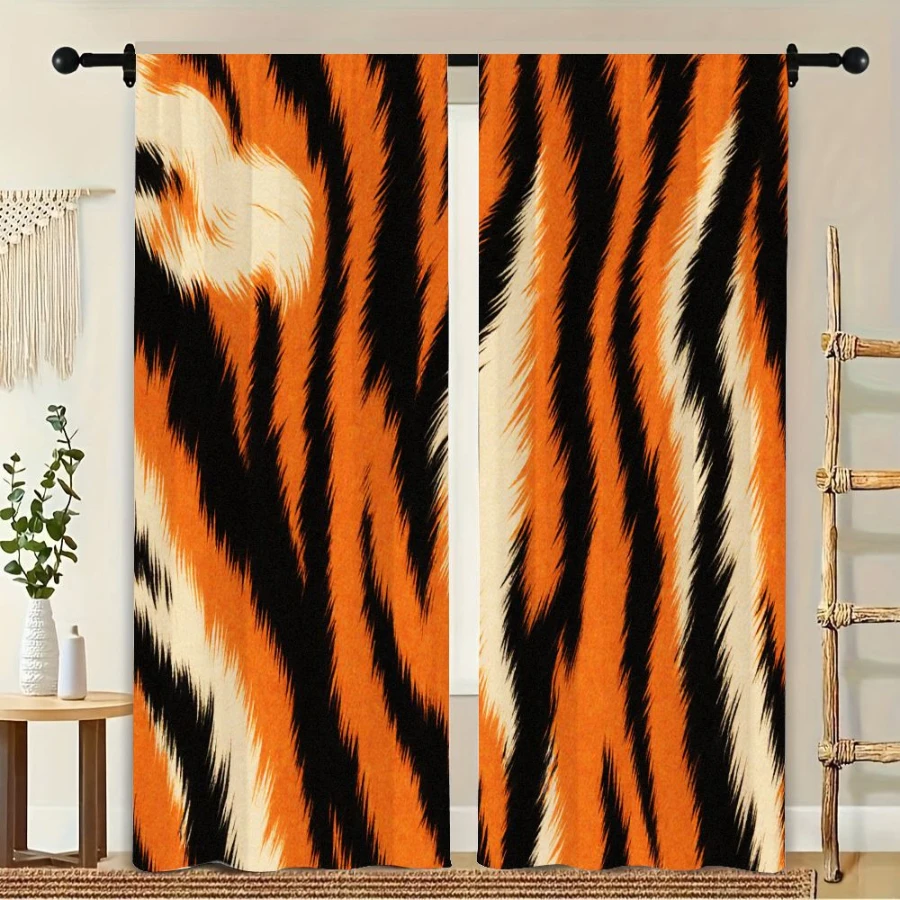 2PCS Digital Printed Curtains, Tiger Stripe Animal Print Wild Safari, Modern Home Decor Style for Living Room Bedroom Decor