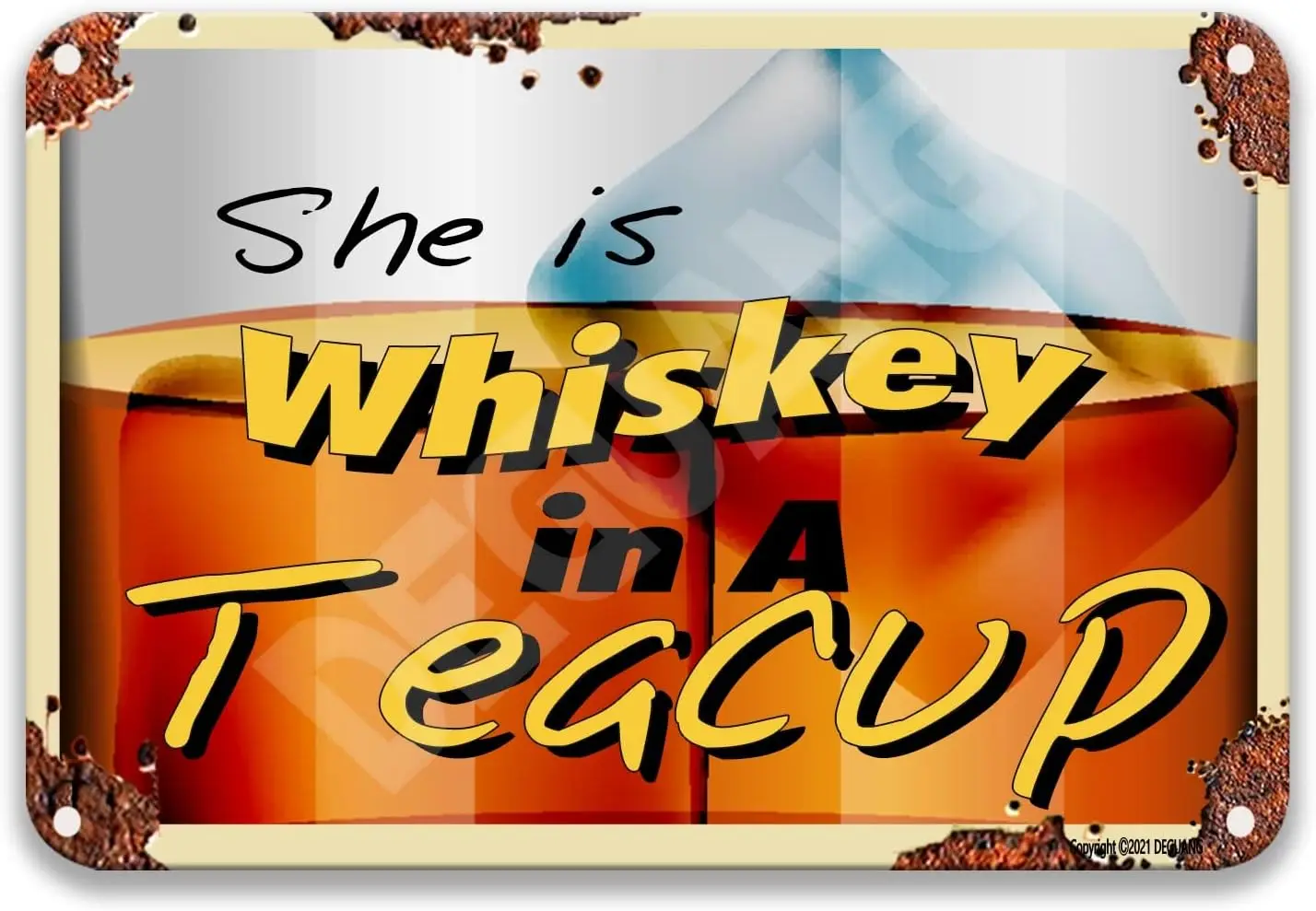 She is Whiskey in A Teacup Vintage Metal Signs Country Room Wall Hanging Coffee Decorations for Kitchen Farmhouse Bathroom Decor