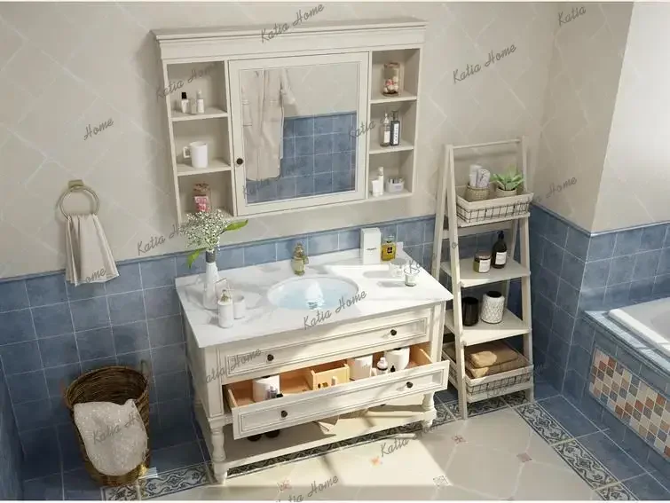 FG  bathroom cabinet combination solid wood floor-to-ceiling washbasin rock slab washbasin pool mirror cabinet