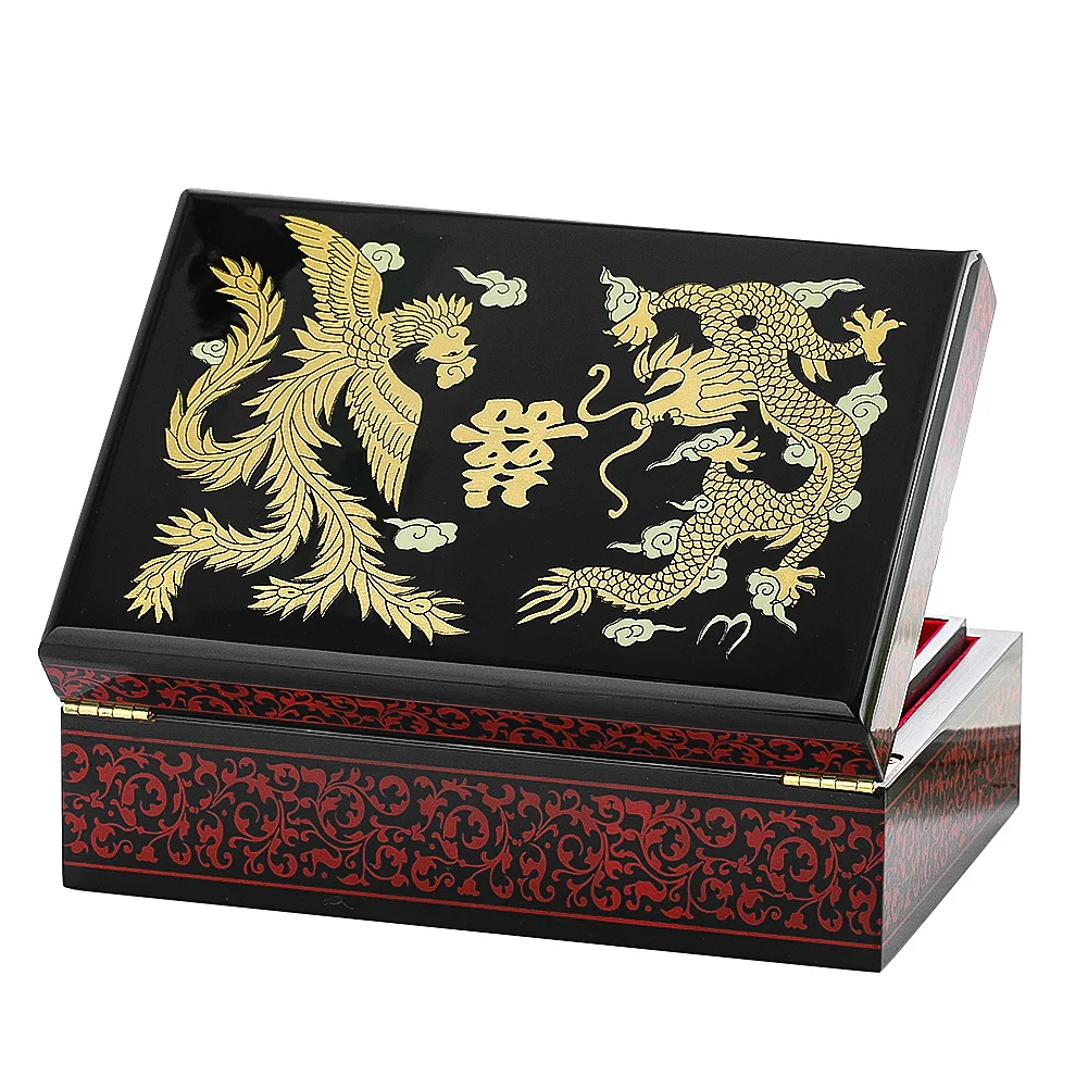 Wooden Lacquer Jewelry Box Chinese Traditional Double-Layer Gift Carrying Case for Wedding Necklace Ring Jewelry Display Storage