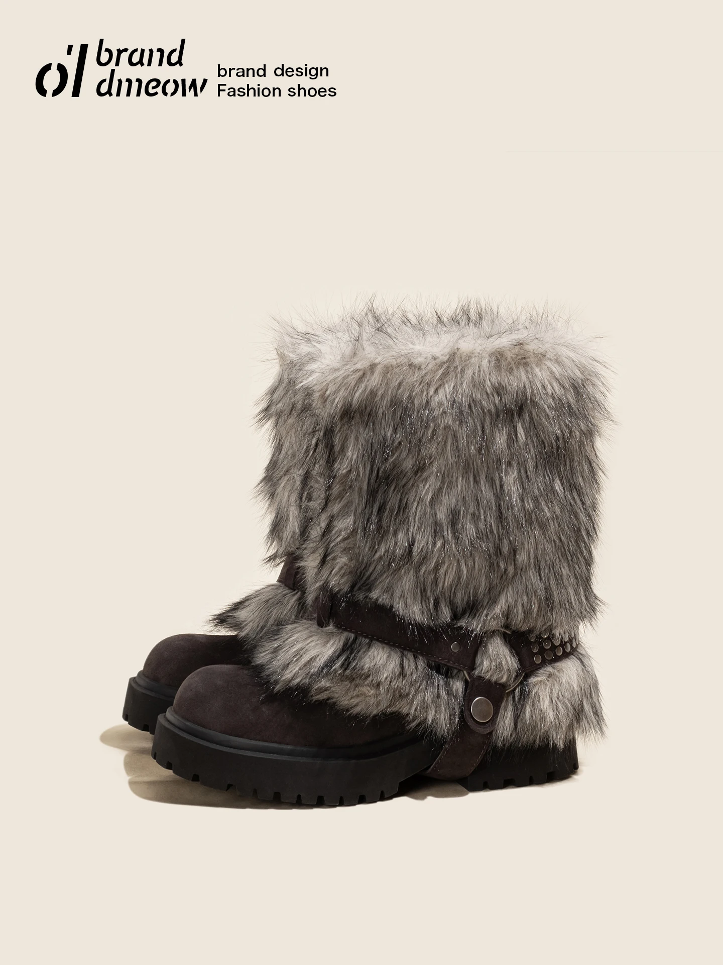 

Warm Fce Lined ort Snow Boots Women's Dual Wear Fur Leather Waterproof Platform round Toe Winter Casual Boots