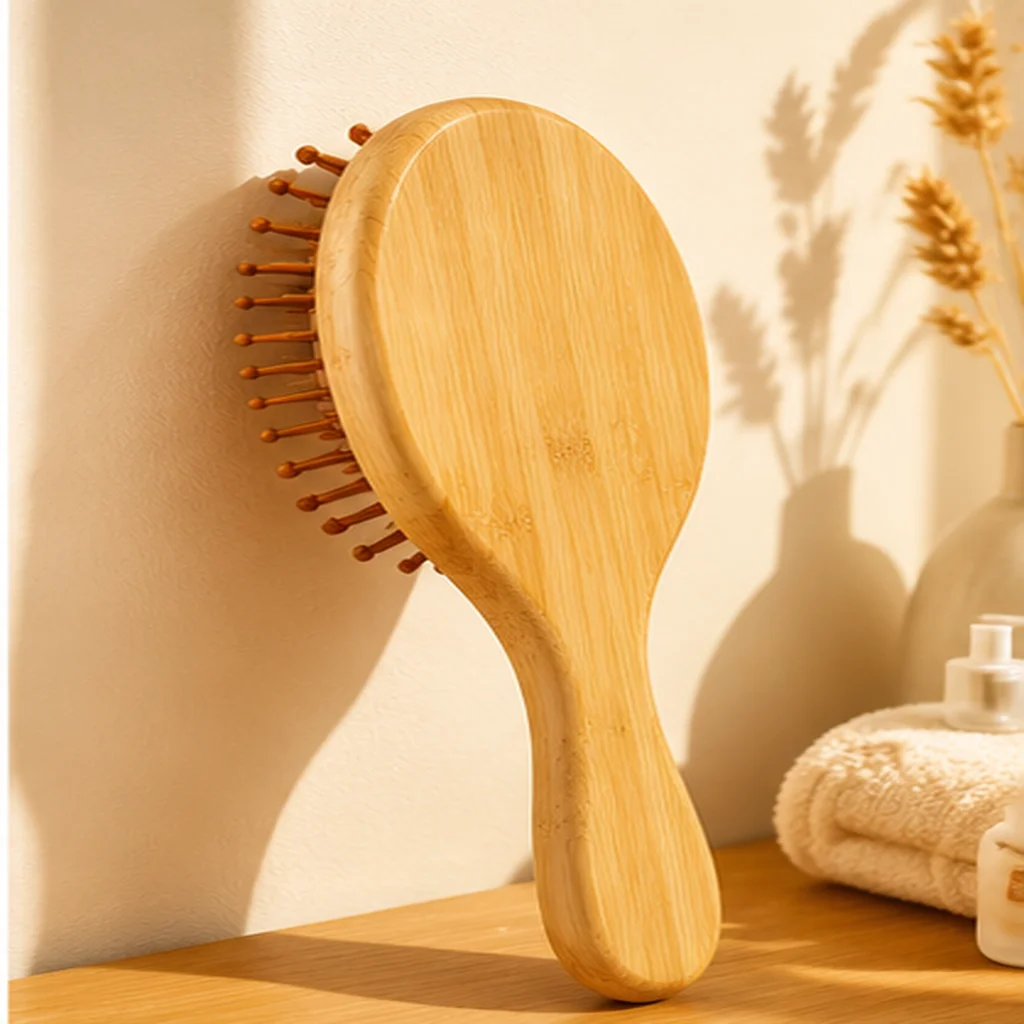 Natural Bamboo Paddle Brush Air Cushion Comb Scalp Massage Anti Static Detangling Hair Brush for Human Hair Wigs Daily Styling