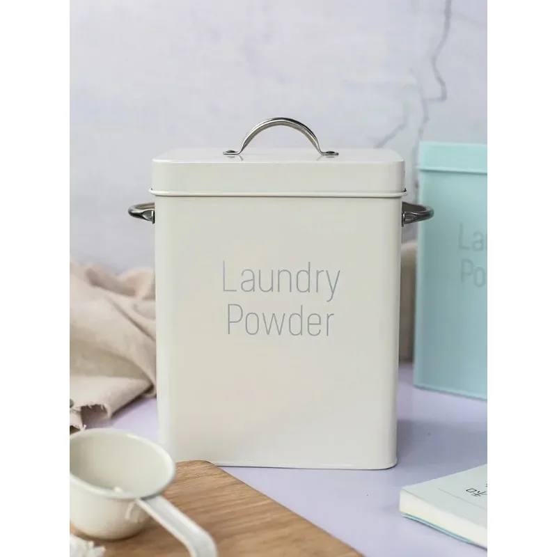 

Бочка для стирки порошка с ложкой, маленькая коробка для хранения зерна, бытовая многофункциональная бочка с железным покрытием, скандинавский ветер