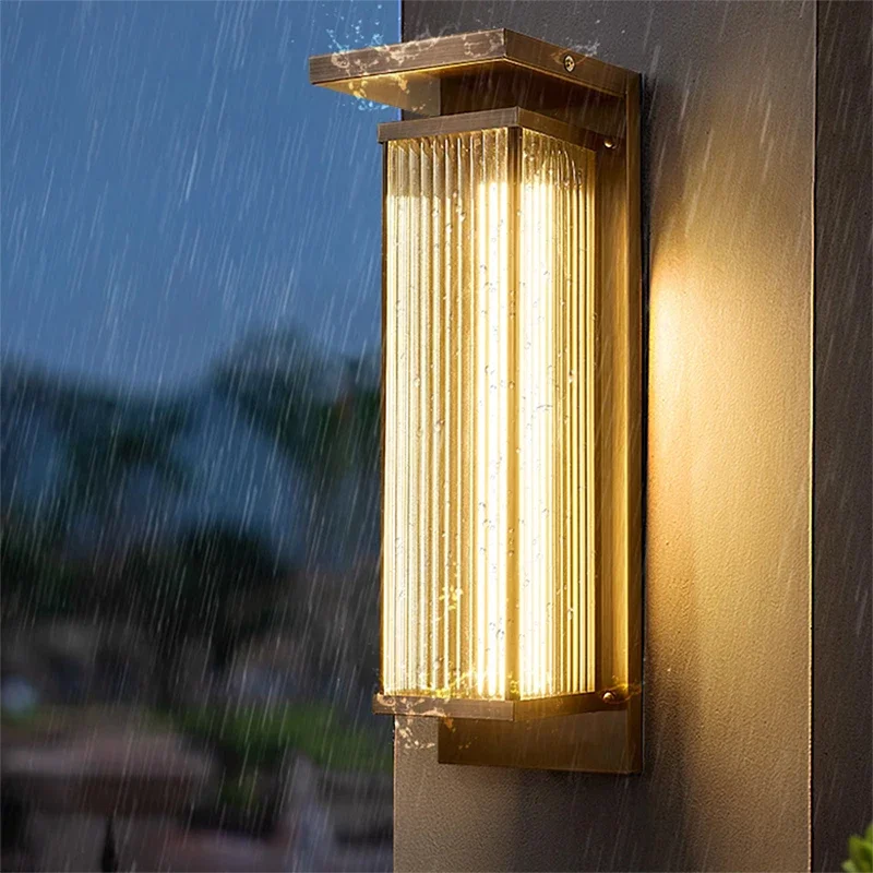 PLLY Contemporary Solar Brass Outdoor Wall Lamps Simplicity Waterproof Creative Balcony Hallway Courtyard Villa Gate Hotel