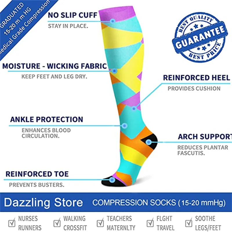 Yellow Color Compression Socks 20-30mmhg High Stockings Men Sports Socks For Cycling Football Varicose Veins Pregnancy Nursing