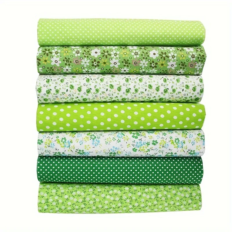 7pcs Green Cotton for DIY Crafts Patchwork Suitable for Pillow, Sofa Cushion, Throw Pillows and Various DIY Handmade