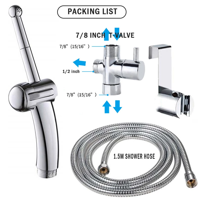 Handheld Bidet Sprayer Combo Set for Toilet Portable Bathroom Bidet Seat Attachment with Brass T-Valve Explosion-Proof Hose