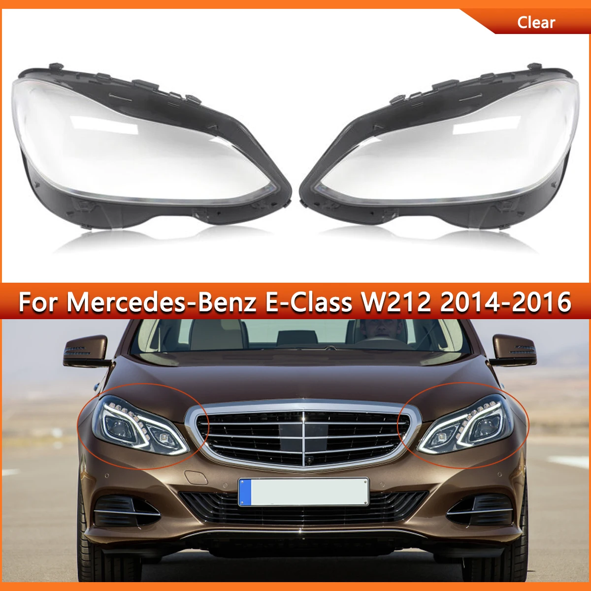 

Headlight Lens Headlamp Cover For Mercedes Benz W212 E350 2014-2016 Headlight Housing Left + Right A2129063303, 2129063303
