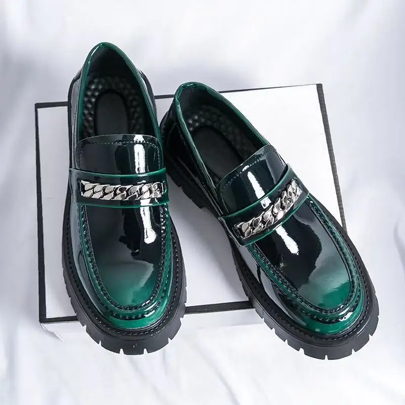 

High Quality Men's Dress Shoes Thick Soled Patent Leather Glossy Men's Loafers Business Leather Shoes Designer Men's Derby Shoes
