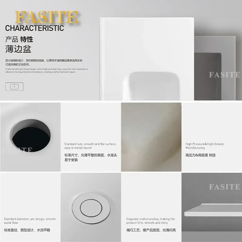 For 60cm Wide Bathroom Counter Ceramic Integrated Basin Bright Skin Feeling Balcony Cabinet Wash Single Basin Can Be Cut