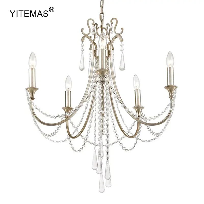 

Large Crystal Chandelier Retro Silver Lighting Living Room 5 Lights Kitchen Dining Room Chandeliers Bedroom Hanging Light