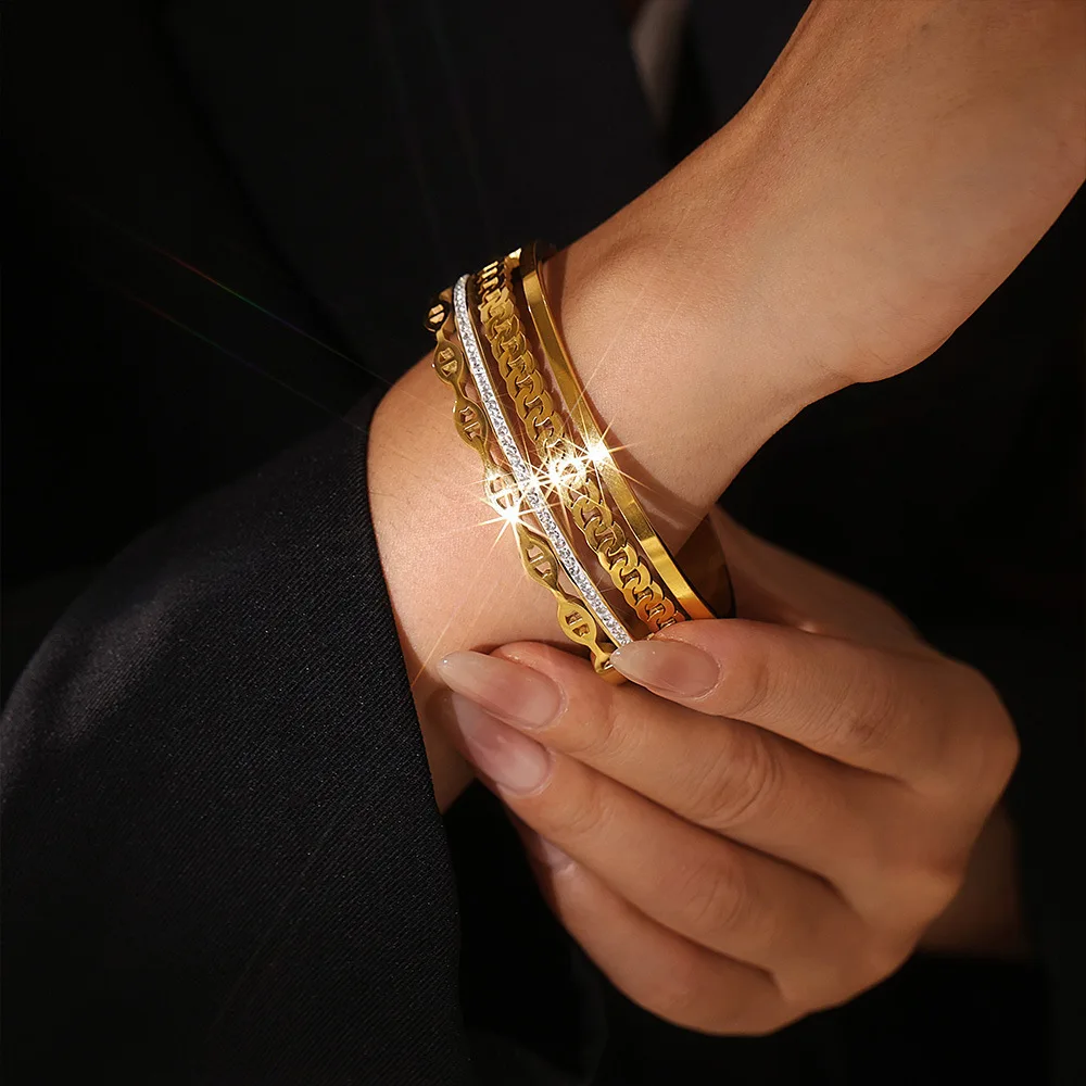 Trendy Stainless Steel Bracelet for Women Plated Gold Waterproof Luxury CZ Bangle Fashion Charm Jewelry Gift Wholesale