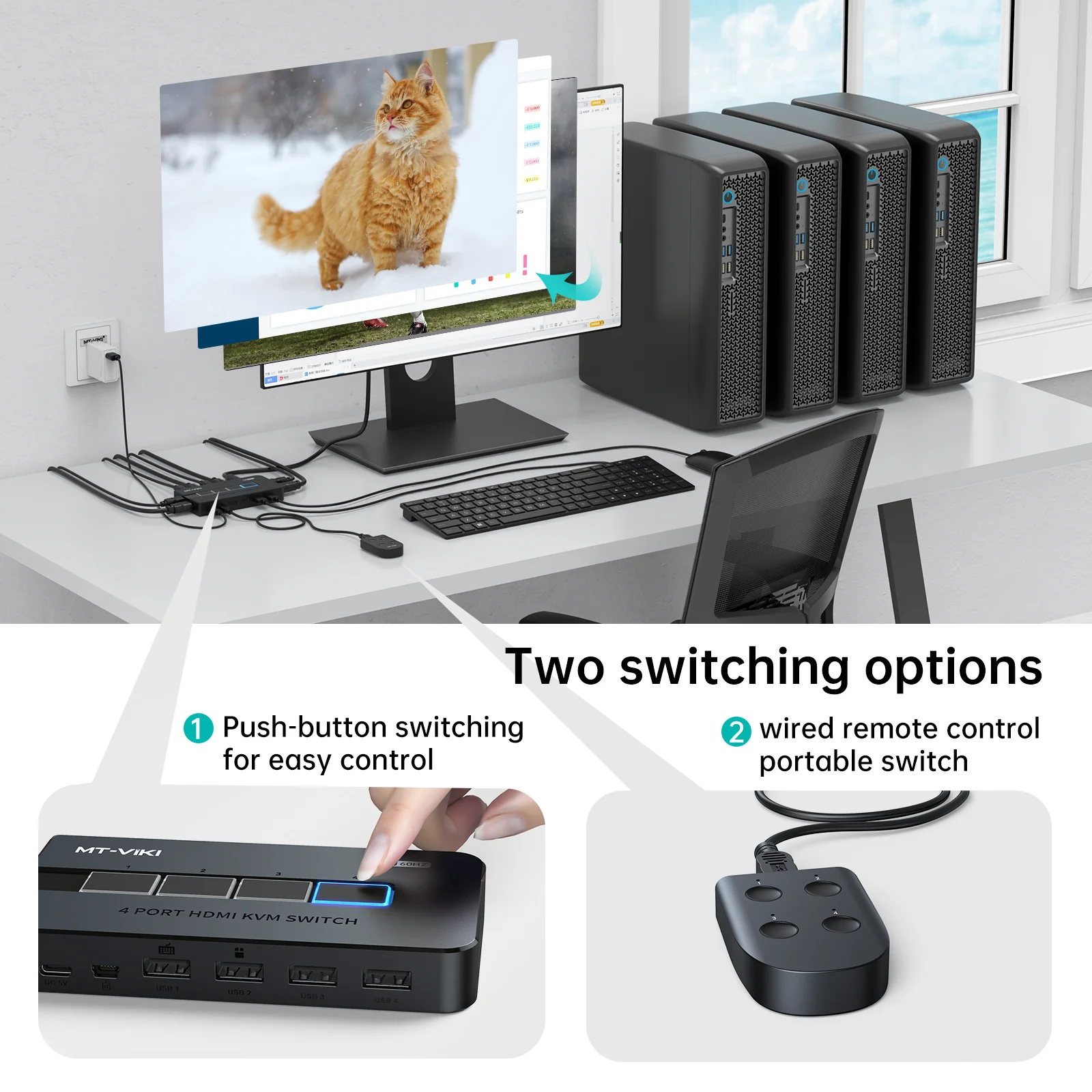 

KVM-переключатель HDMI 4K, 30 Гц, 4 порта + 4 кабеля, четыре компьютера, 1 монитор, четырехпортовый KVM-переключатель HDMI 4 в 1, выход с управлением на рабочем столе