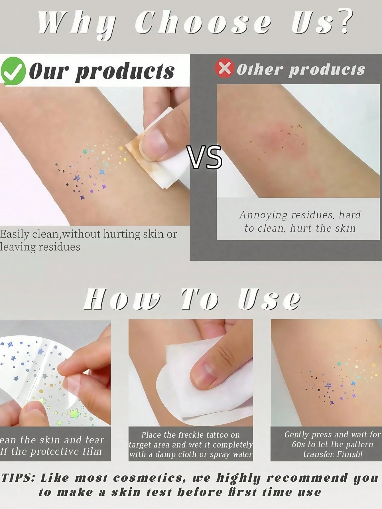 Six Holographic Freckle Stickers, Waterproof Temporary Tattoo Stickers With Glittery Star And Heart Dot Patterns, Perfect For Pa image 5