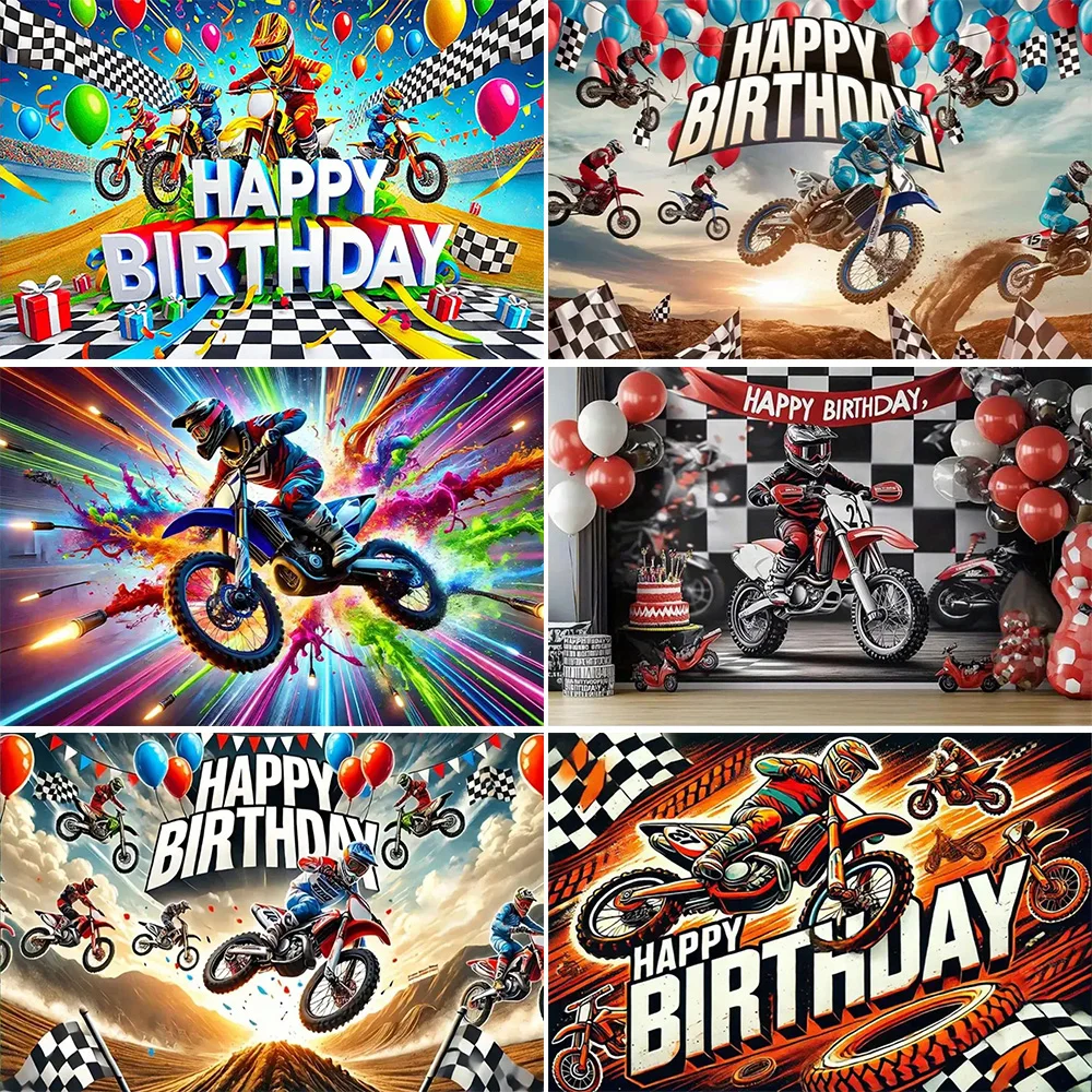 Doyomtyot – Kit Décoration Anniversaire Motocross – 21 Pièces : Ballons, Bannière, Toppers Gâteau, Nappe – Thème Course Pour Garçons
