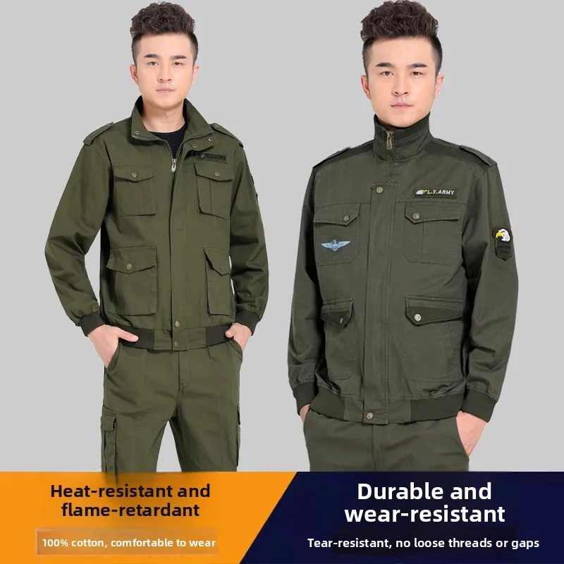 Thiened ピュアコットン迷彩作業服セット男性用秋冬建設現場抗熱溶接労働保護...