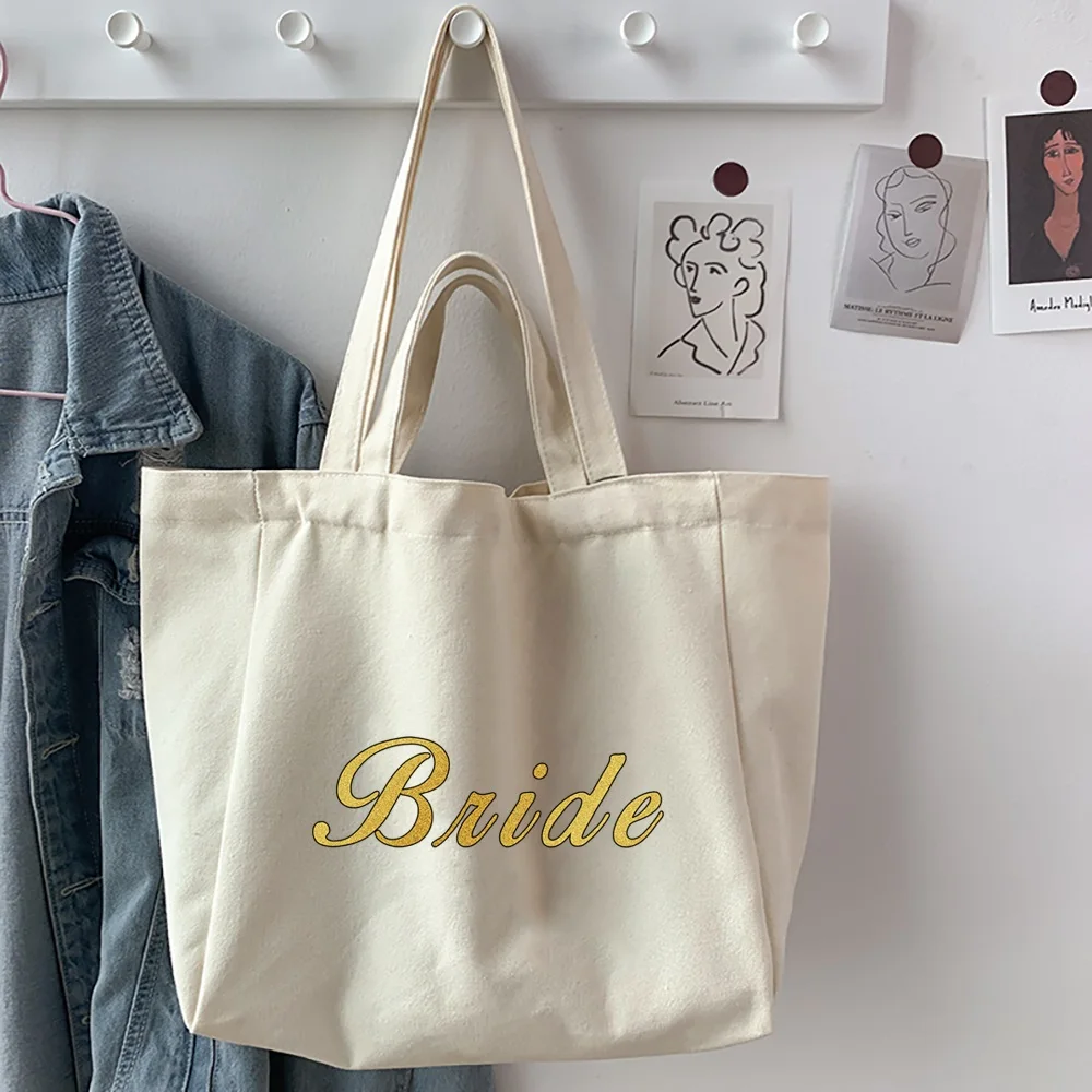 Women Canvas Shoulder Bag Foldable Shopping Bags Bride Printed  Student Shopper Bags Handbag Travel Shopping Beach Totes Bags