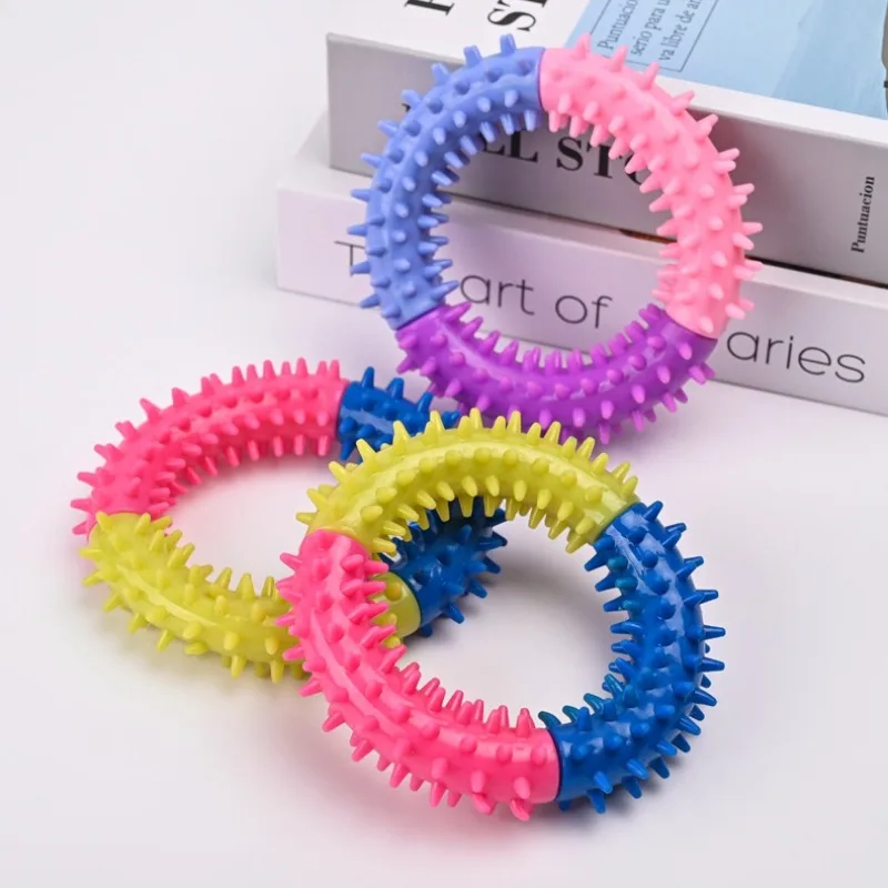 Pet Dog Toys Rubber Thorn Ring Bite Resistant Tooth Cleaning TPR Molar Chew Toys for Dogs Interactive Training Dog Accessories