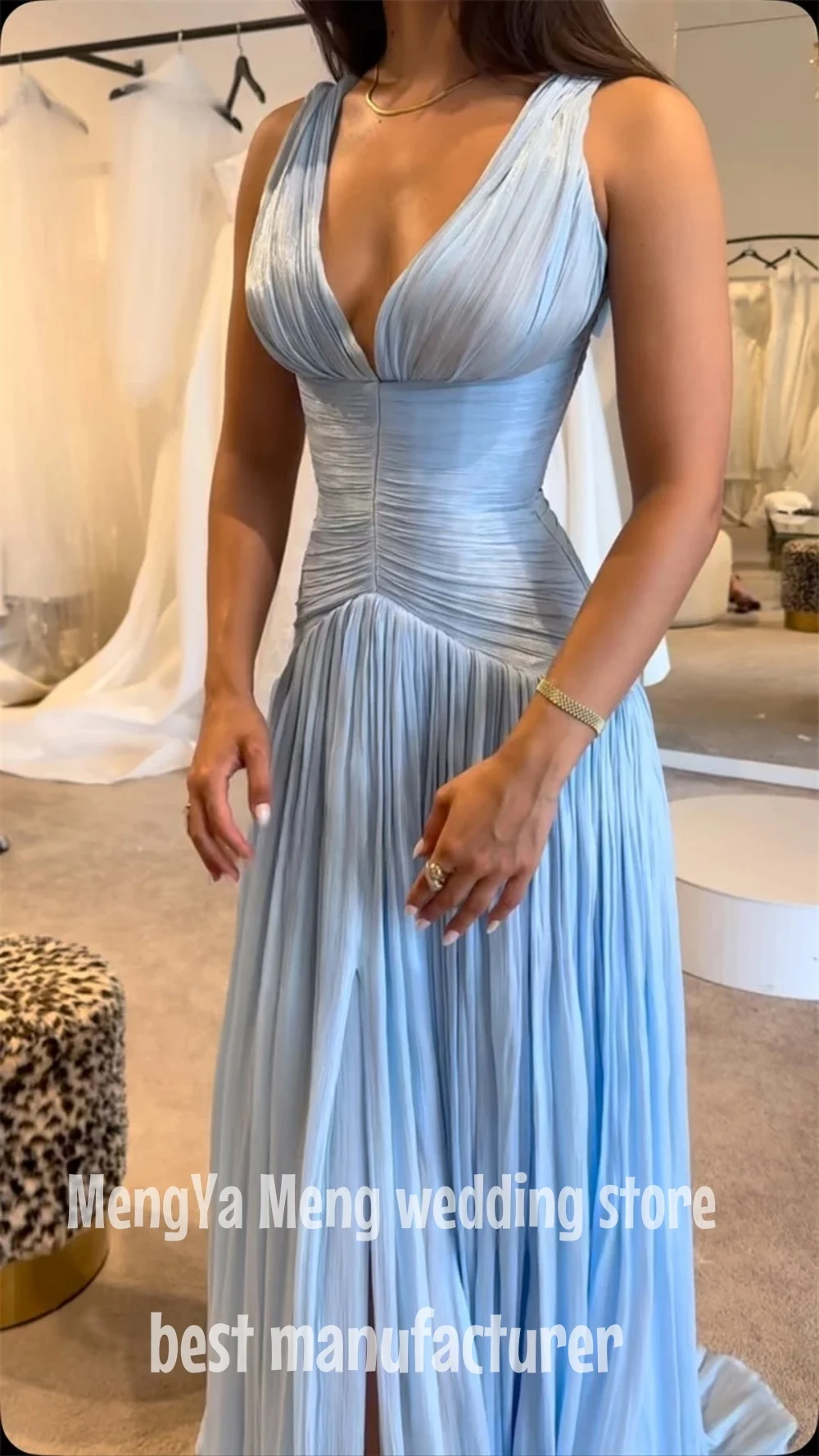 

ZHUISHU Sexy Blue Silk Satin Long Evening Dress V-Neck Sleeveless Prom Dresses Saudi Araric Formal Occasion Prom Gowns Customize