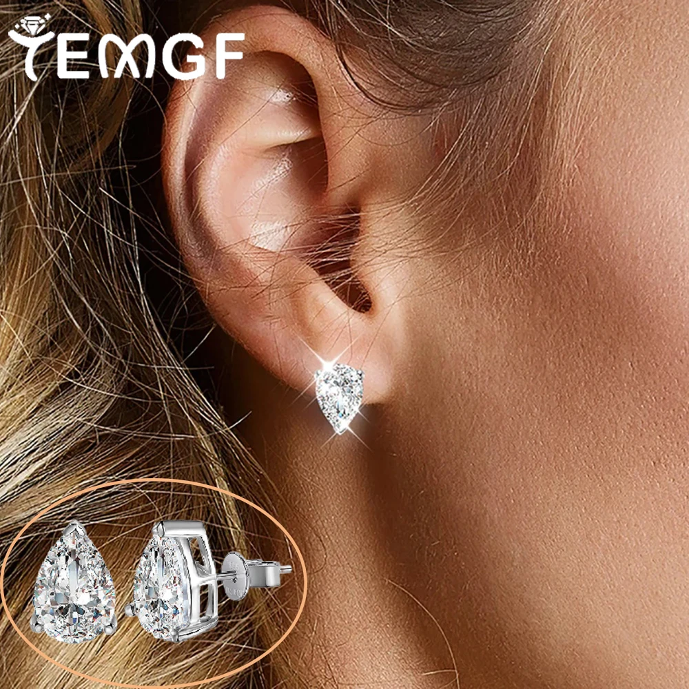 

TEMGF Pear Cut Zircon/Moissanite Stud Earrings for Women 925 Sterling Silver Classic Simple Ear Fine Jewelry Gifts 1 Pair