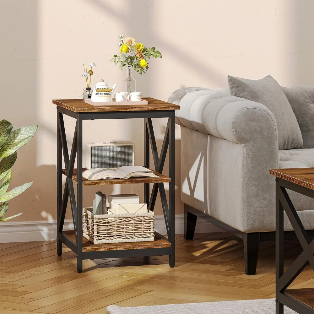 Industrial Style 3-Piece Living Room Coffee Table Set with X-Design and Two Side Tables