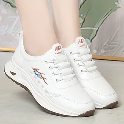 White Breathable Comfort Women's Sports Shoes Outdoor Walking Flats Spring Anti-slip Soft Leather Soft Bottom Casual Sneaker