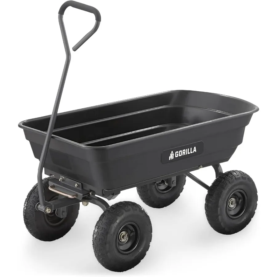 

Poly Garden Dump Cart 4 Cu Ft Tub 600 lb Haul Capacity Black Heavy-Duty Utility Wagon with Quick-Release Dumping and Pneumatic