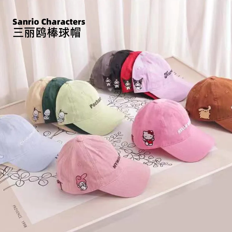

Sanrio Hello Kitty Baseball Cap for Adults Unisex Curved Brim Adjustable Cotton Summer Sun Hat Korean Fashion
