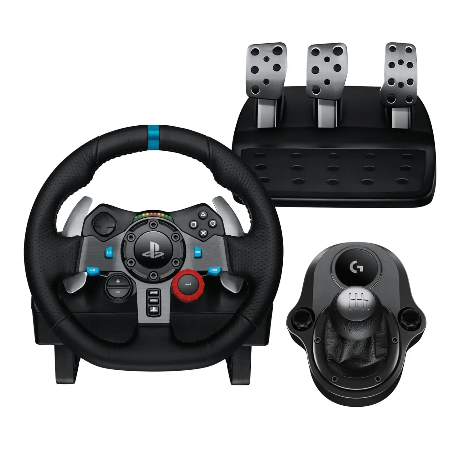 Driving Force Racing Wheel and Pedals, Force Feedback, Real Leather +  Driving Force Shifter - For PS5, PS4 and PC, Mac - Black