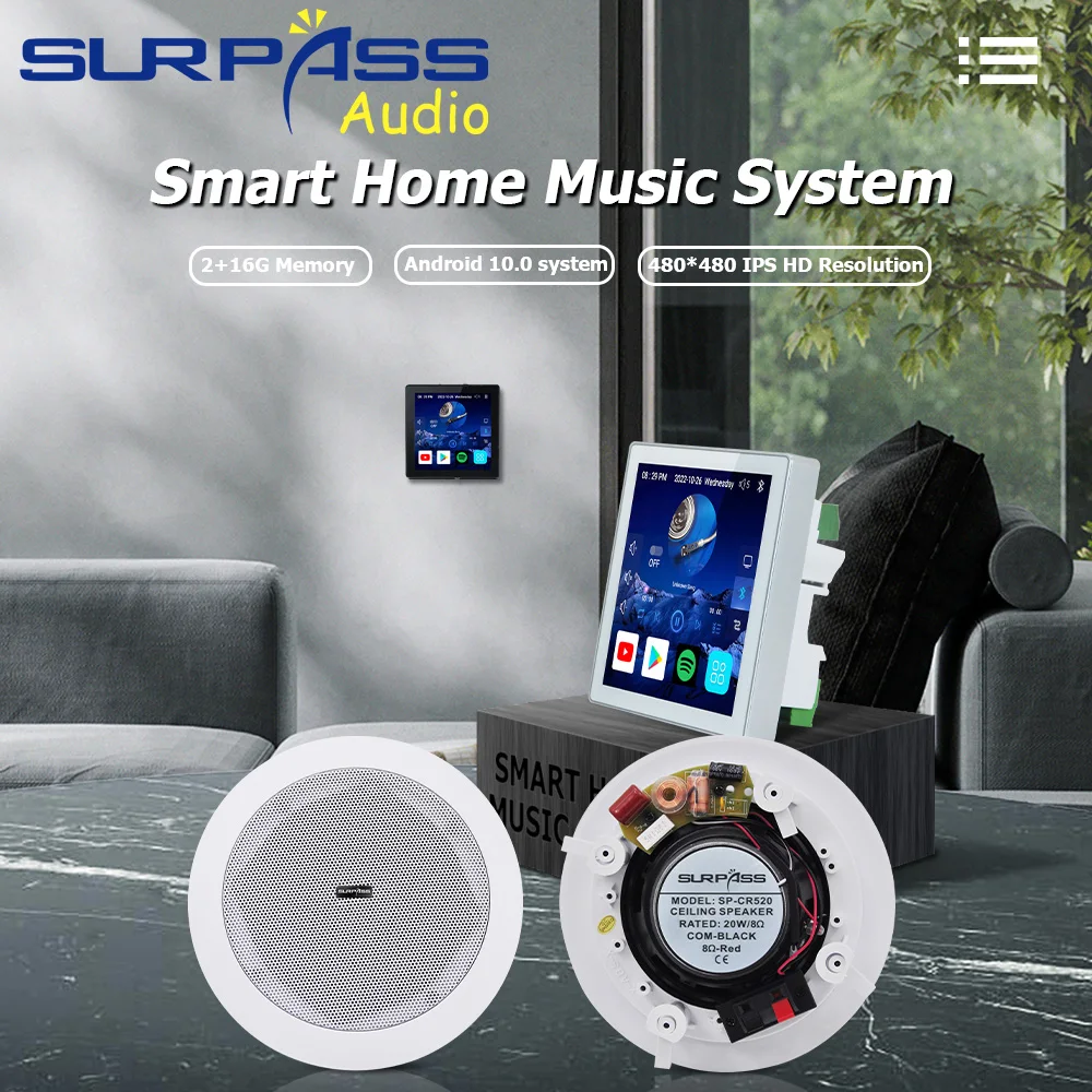 

4 Inch Wifi Bluetooth Power Wall Amplifier Voice Control Stereo Sound Music Panel PA System Loudspeaker 20W Ceiling Speaker Kits